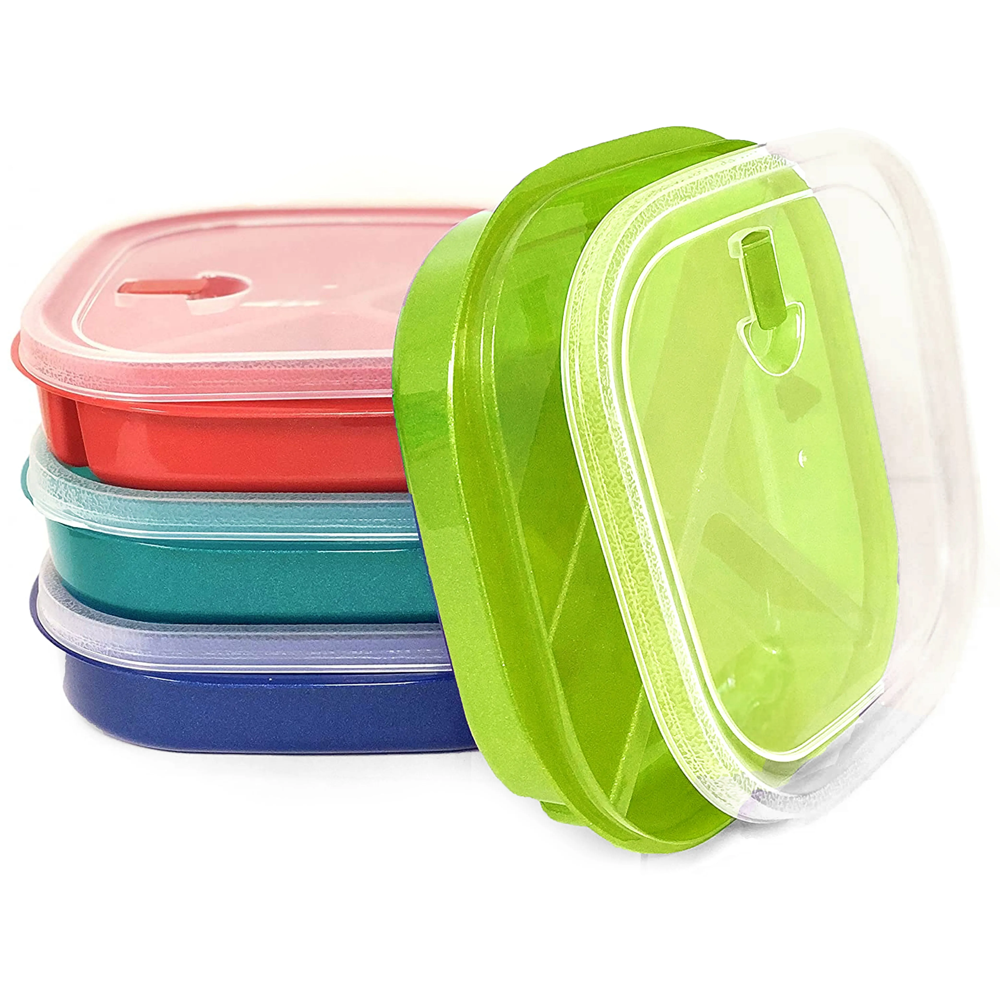 2 Pk BPA-Free Square Divided Plates w Lids Meal Microwave Safe Lunch Containers