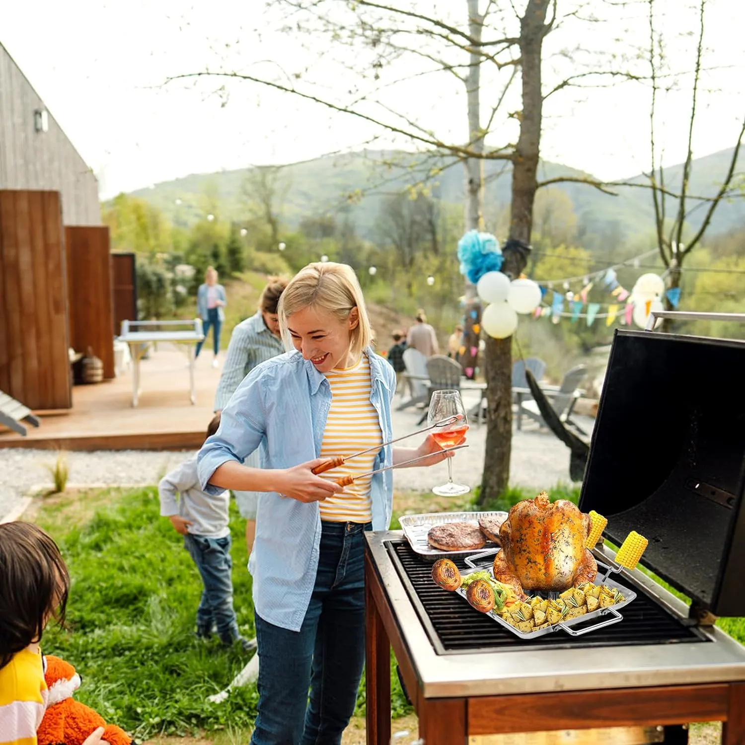 Beer Butt Can Chicken Holder Stand, Rack Tray Canister Vegetable Spike Seasoning Turkey Meat Vertical Roaster for BBQ Barbeque Grill Smoker Oven