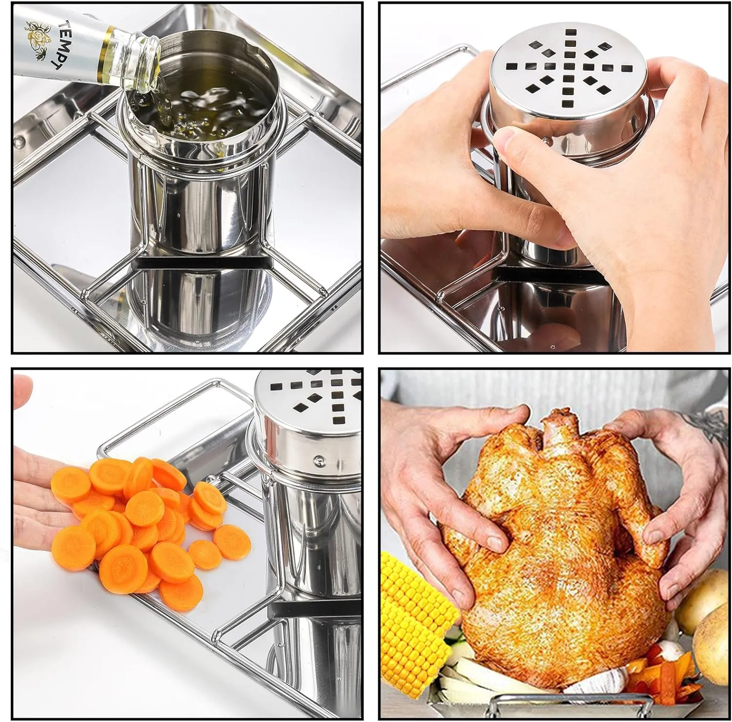 Beer Butt Can Chicken Holder Stand, Rack Tray Canister Vegetable Spike Seasoning Turkey Meat Vertical Roaster for BBQ Barbeque Grill Smoker Oven