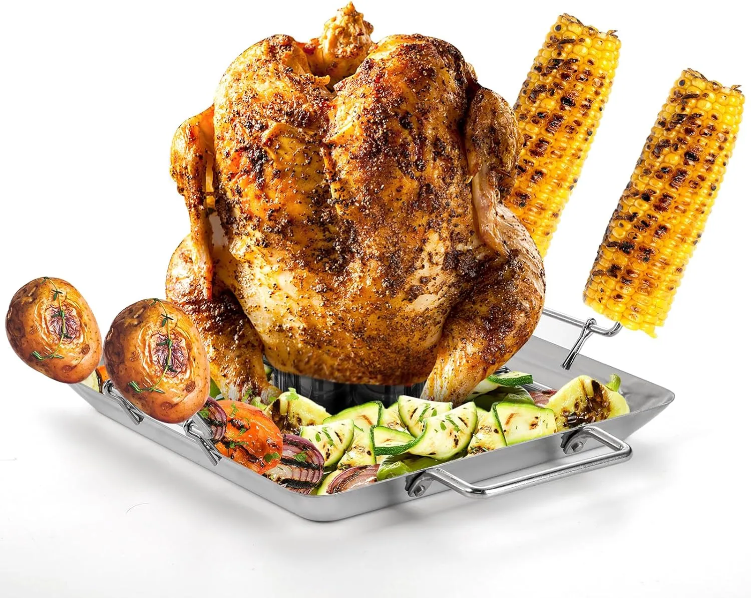 Beer Butt Can Chicken Holder Stand, Rack Tray Canister Vegetable Spike Seasoning Turkey Meat Vertical Roaster for BBQ Barbeque Grill Smoker Oven