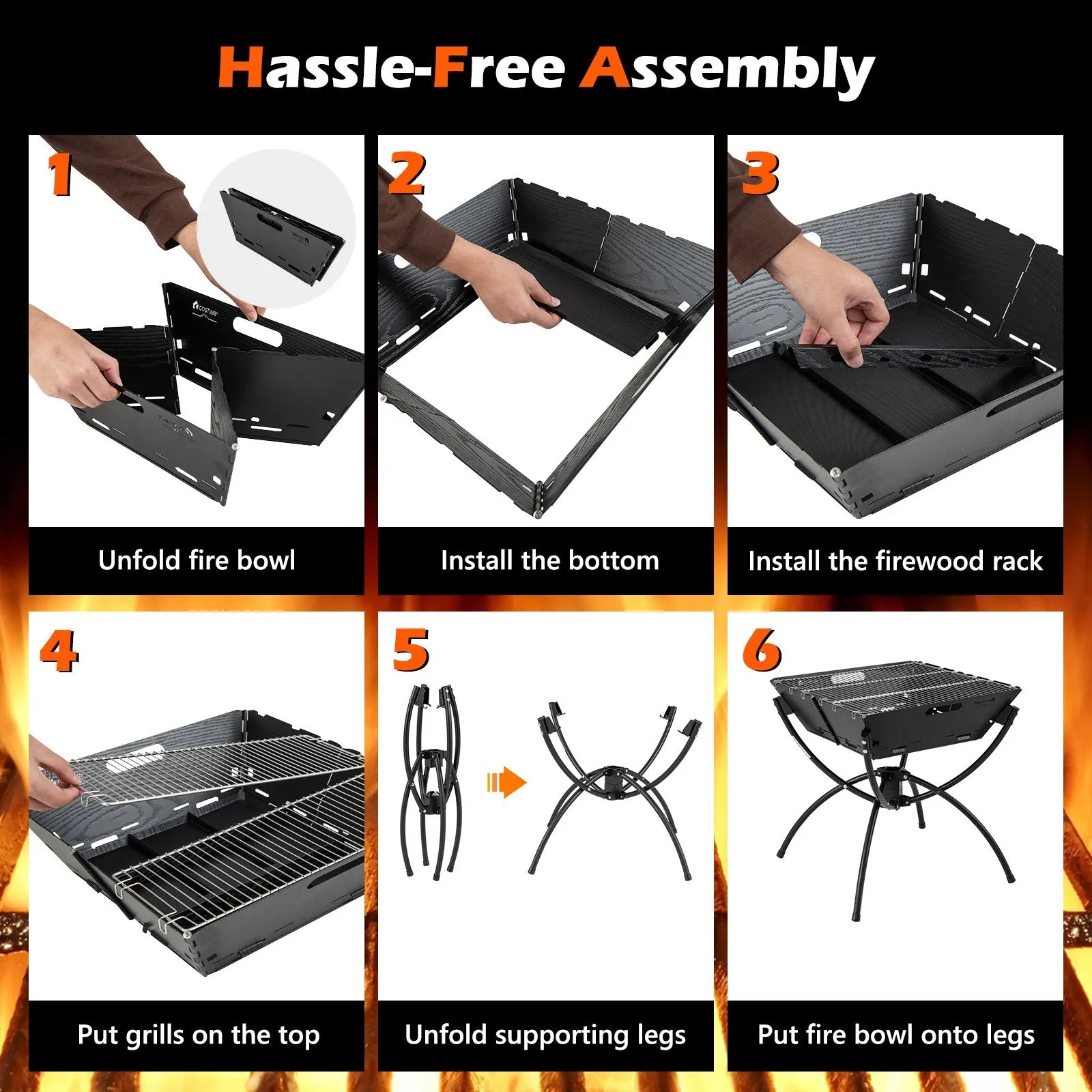 Camping Fire Pit Cooking Grills with Carrying Bag and Gloves-Coffee