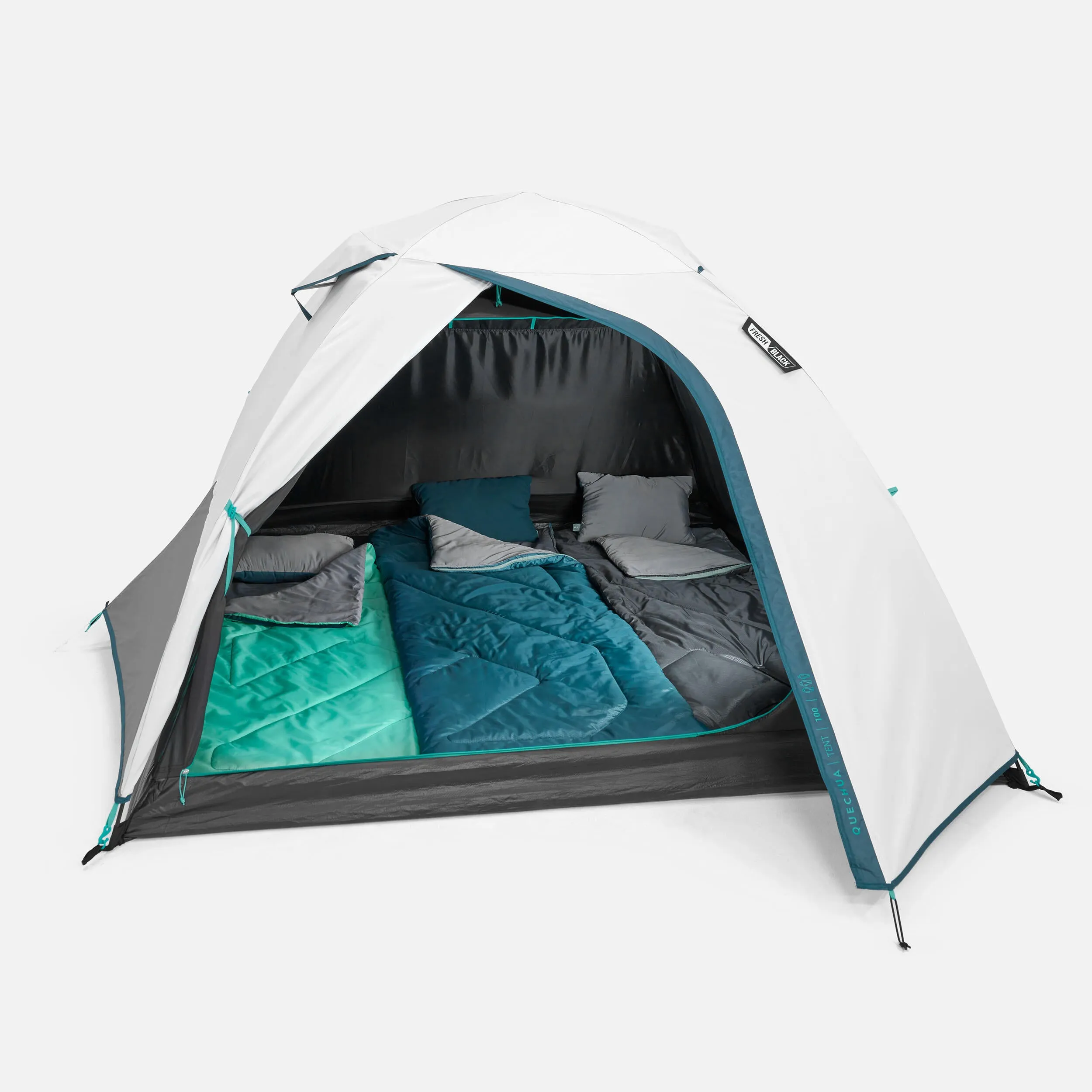 Camping tent Quechua MH100 Fresh&Black 3-person, white/gray