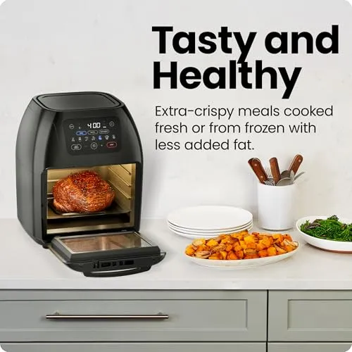 CHEFMAN Multifunctional Digital Air Fryer  Rotisserie, Dehydrator, Convection Oven, 17 Touch Screen Presets Fry, Roast, Dehydrate, Bake, XL 10L Family Size, Auto Shutoff, Large Easy-View Window, Black