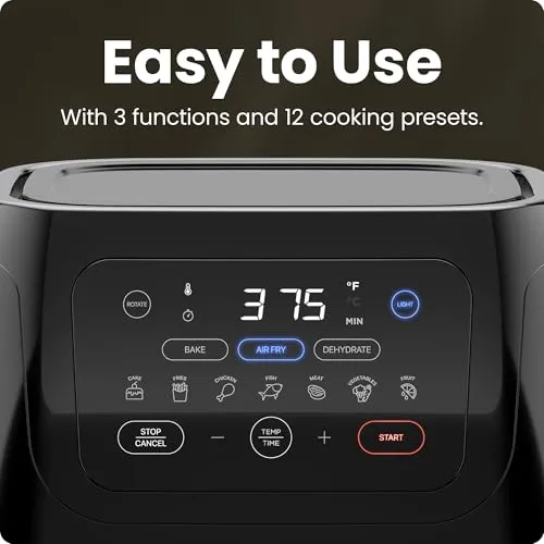 CHEFMAN Multifunctional Digital Air Fryer  Rotisserie, Dehydrator, Convection Oven, 17 Touch Screen Presets Fry, Roast, Dehydrate, Bake, XL 10L Family Size, Auto Shutoff, Large Easy-View Window, Black