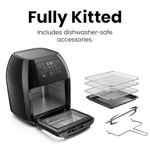 CHEFMAN Multifunctional Digital Air Fryer  Rotisserie, Dehydrator, Convection Oven, 17 Touch Screen Presets Fry, Roast, Dehydrate, Bake, XL 10L Family Size, Auto Shutoff, Large Easy-View Window, Black
