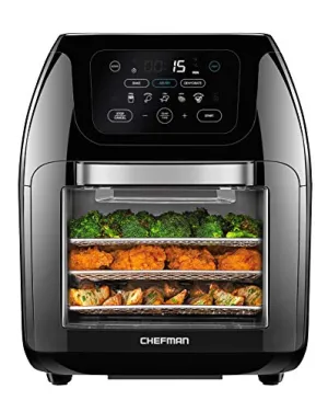 CHEFMAN Multifunctional Digital Air Fryer  Rotisserie, Dehydrator, Convection Oven, 17 Touch Screen Presets Fry, Roast, Dehydrate, Bake, XL 10L Family Size, Auto Shutoff, Large Easy-View Window, Black