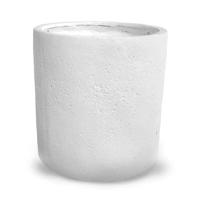 Fiberglass Cylinder Planter with White Stone Finish - 20"W