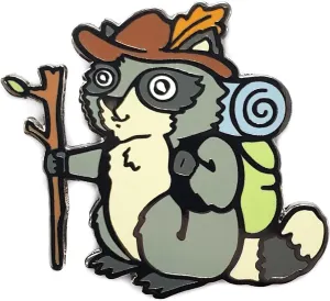Hiking Raccoon Enamel Lapel Pin