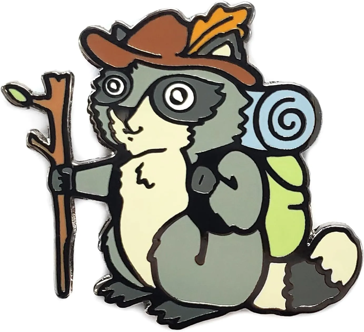 Hiking Raccoon Enamel Lapel Pin