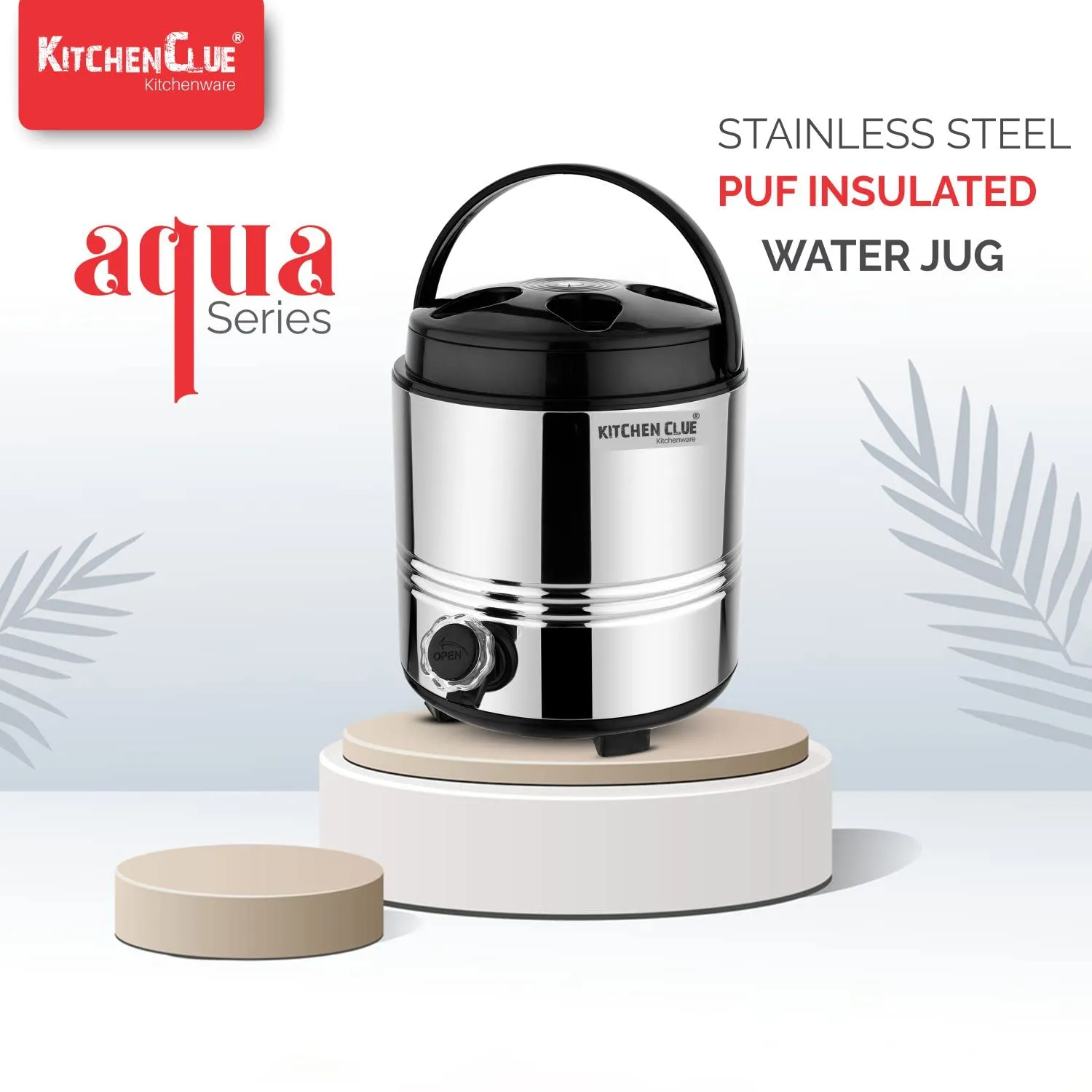 KITCHEN CLUE Hot and Cold Steel Water Jug 3 Liter with Tap (PU-Insulated Themrosteel Camper) Comes with 2 Pcs Steel Glass Set - Perfect Travel Campanion - Easy to Carry Handle - Sturdy & Durable