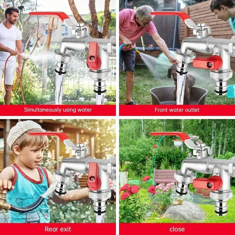 Last Day 50% OFFUniversal Stainless Steel Double Outlet Garden Water Faucet
