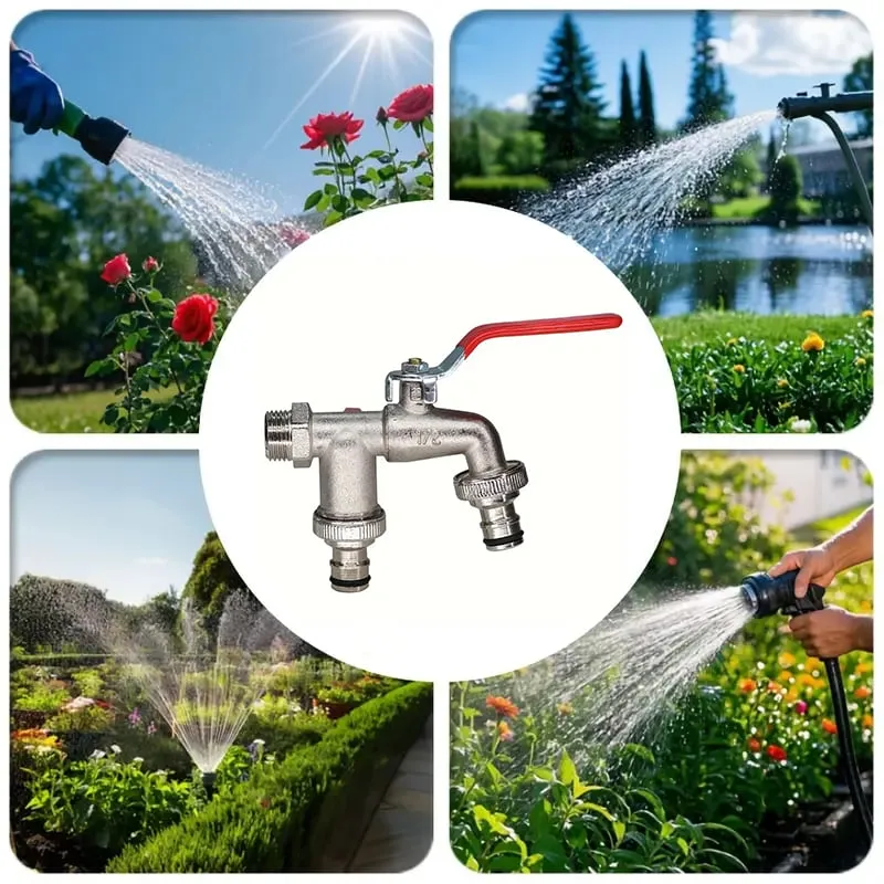 Last Day 50% OFFUniversal Stainless Steel Double Outlet Garden Water Faucet