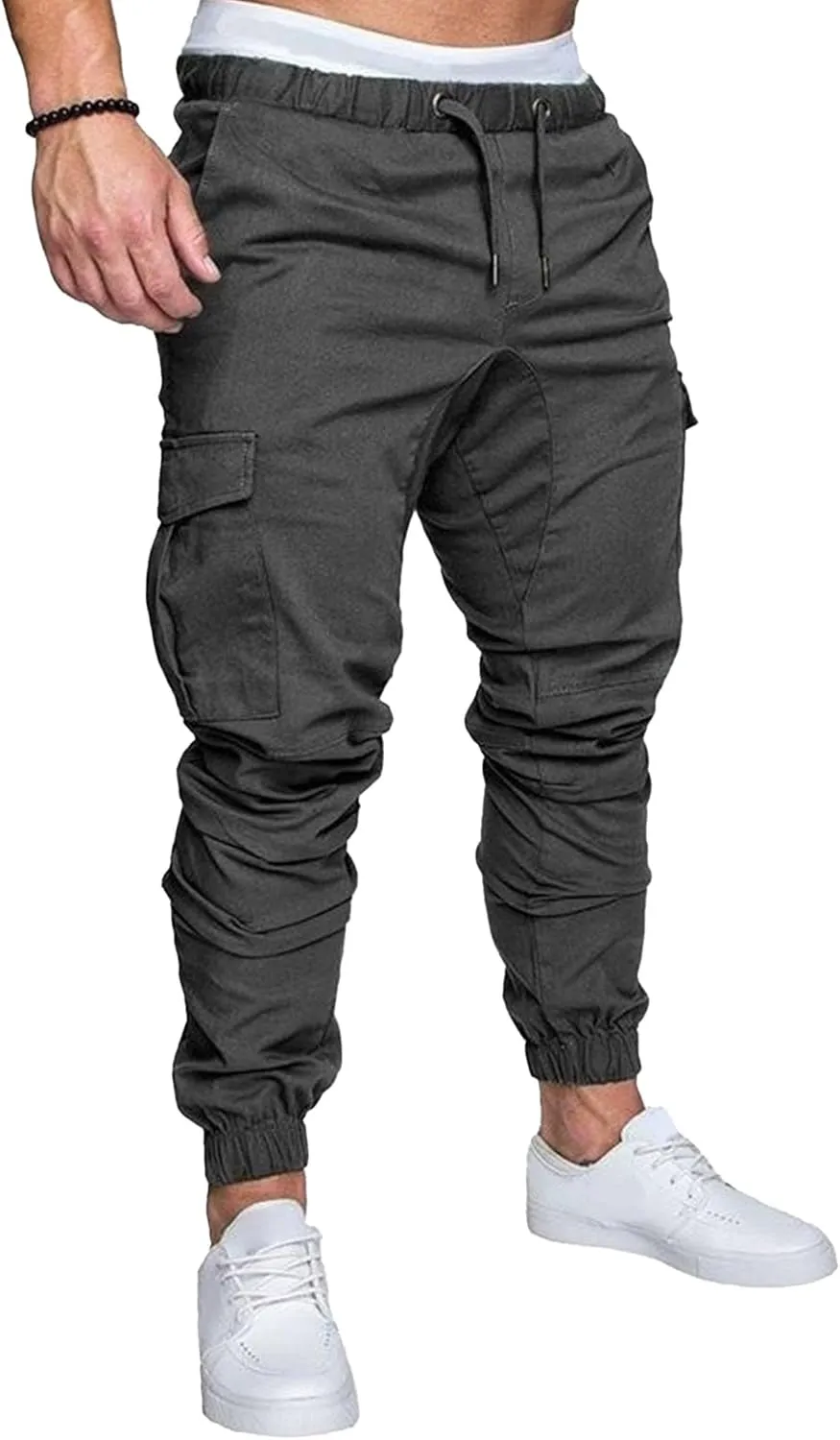 Men's Solid Drawstring Comfort Joggers Pants Casual Elastic Waist Cargo Trousers Cotton Baggy Work Hiking Pants