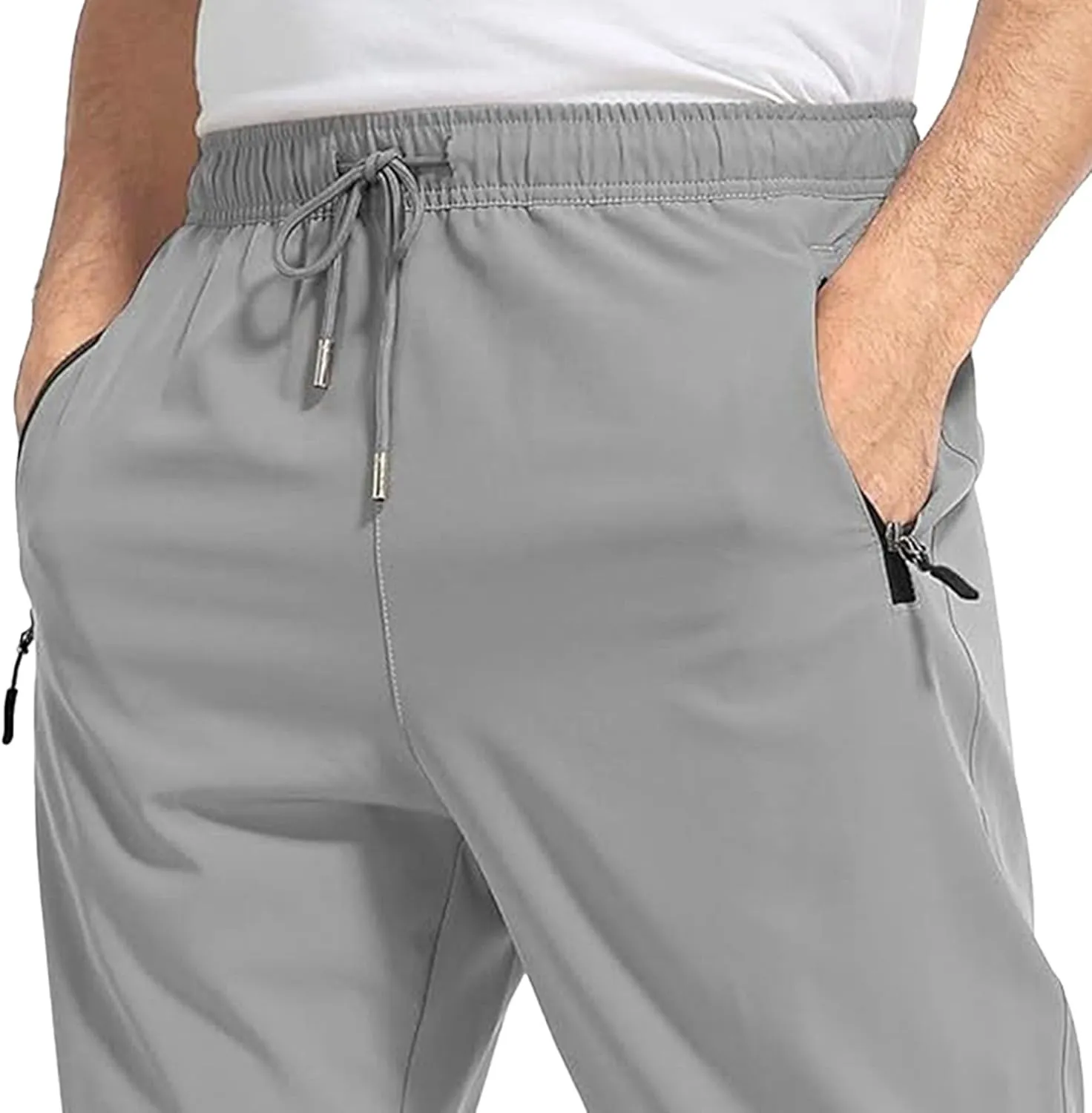 Men's Summer Drawstring Joggers Pants Stretch Elastic Waist Hiking Trousers Casual Solid Slim Fit Outdoor Pants