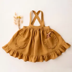Mustard Linen Straps Pinafore with Frills