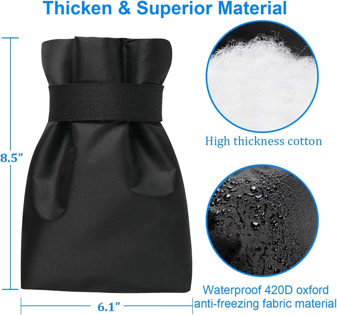 Outdoor Faucet Covers for Winter Freeze Protection, Upgraded Thicken 8.5" H X 6.1" W outside Garden Faucet Socks for Winter Waterproof Reusable Hose Bibs Insulated Spigot Cover, 4 Pack Black