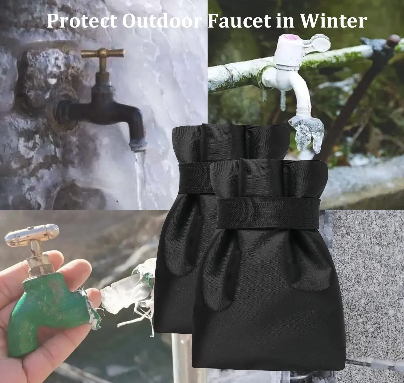 Outdoor Faucet Covers for Winter Freeze Protection, Upgraded Thicken 8.5" H X 6.1" W outside Garden Faucet Socks for Winter Waterproof Reusable Hose Bibs Insulated Spigot Cover, 4 Pack Black
