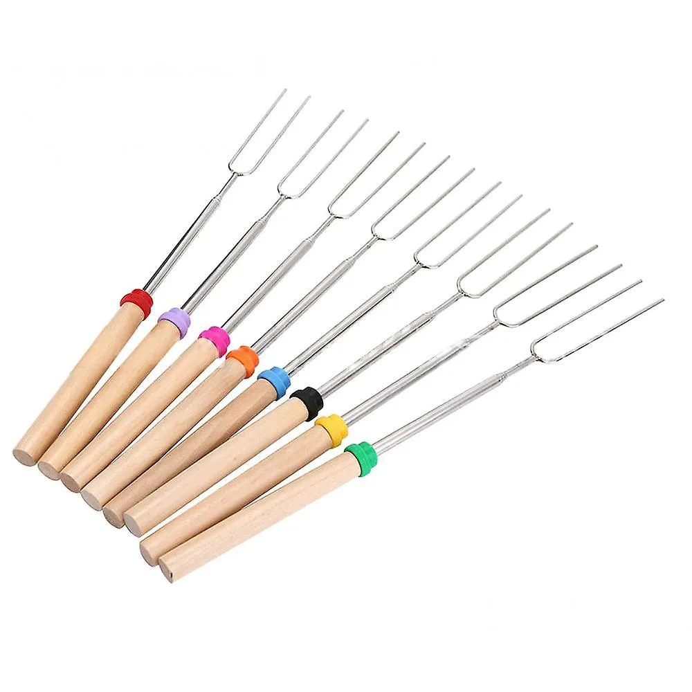 Outdoor Grill Racks Toppers 8pcs/set Bbq Forks Camping With Bags Stainless Steel Wooden Handle Telescoping