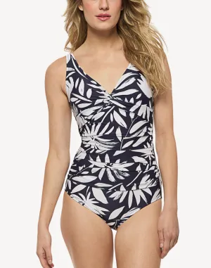 Palm Navy Twist Front One Piece Swimsuit
