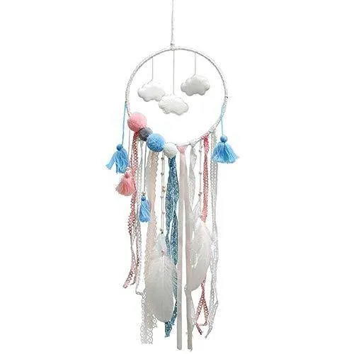Party Propz Cloud Lights Dream Catchers Handmade Feather Crafts Dreamcatchers with Light Lace for Home,Rooms, Bedroom Wall Hanging Decoration, Craft Hangings Decor,Decorative Items Gift Girls