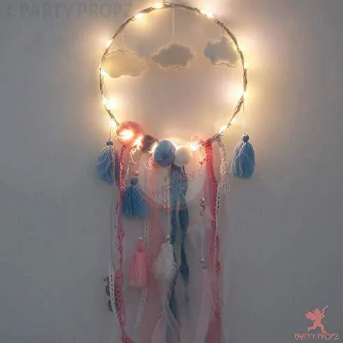 Party Propz Cloud Lights Dream Catchers Handmade Feather Crafts Dreamcatchers with Light Lace for Home,Rooms, Bedroom Wall Hanging Decoration, Craft Hangings Decor,Decorative Items Gift Girls