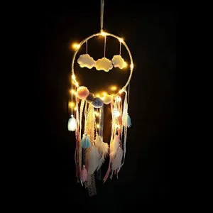 Party Propz Cloud Lights Dream Catchers Handmade Feather Crafts Dreamcatchers with Light Lace for Home,Rooms, Bedroom Wall Hanging Decoration, Craft Hangings Decor,Decorative Items Gift Girls