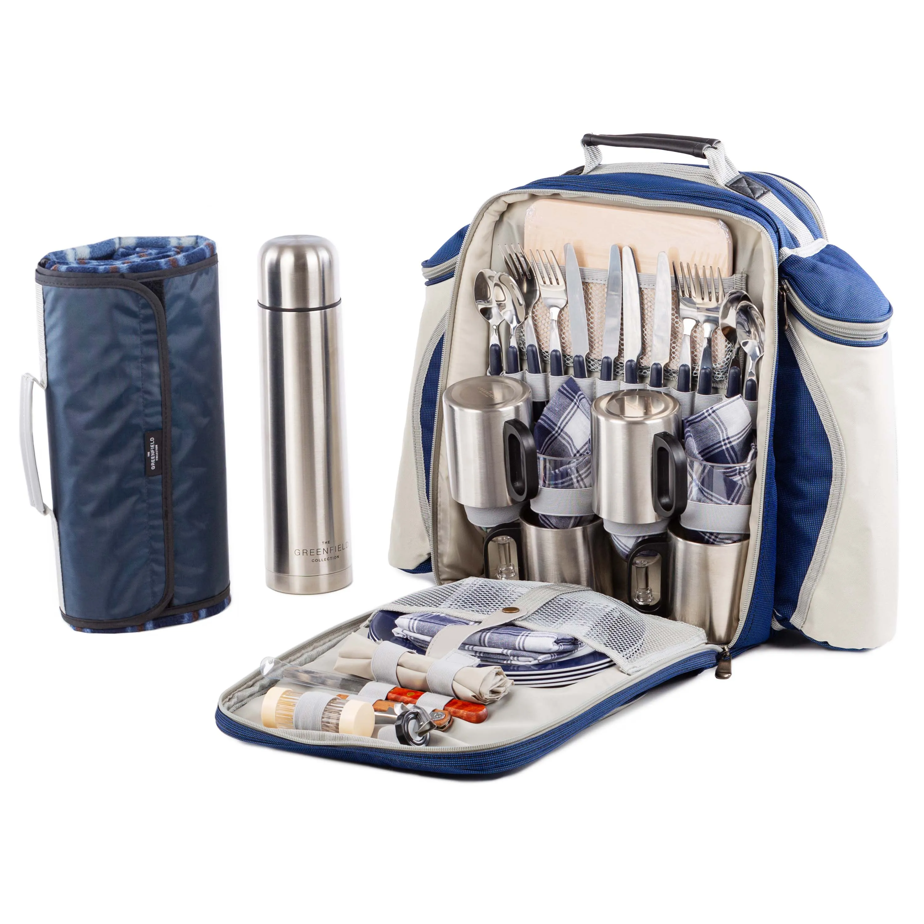 Super Deluxe Picnic Backpack Hamper for Four People with Matching Picnic Blanket