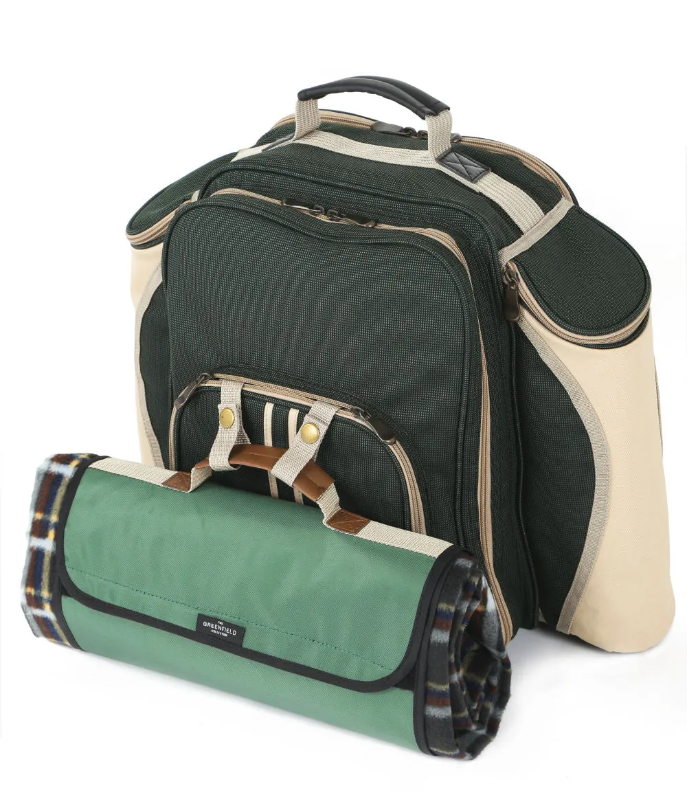 Super Deluxe Picnic Backpack Hamper for Four People with Matching Picnic Blanket