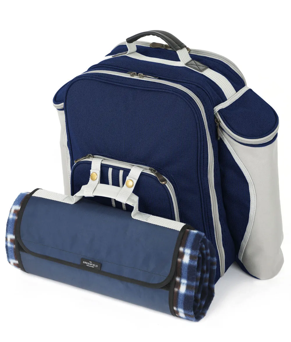 Super Deluxe Picnic Backpack Hamper for Four People with Matching Picnic Blanket
