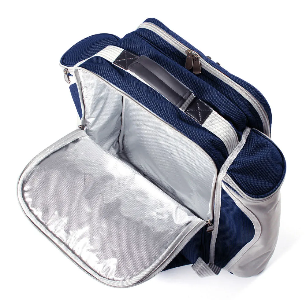 Super Deluxe Picnic Backpack Hamper for Four People with Matching Picnic Blanket