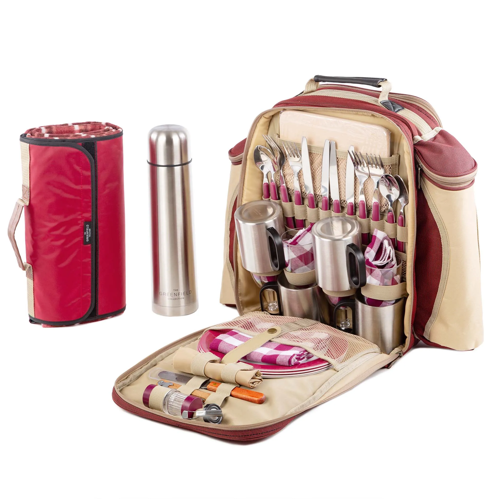 Super Deluxe Picnic Backpack Hamper for Four People with Matching Picnic Blanket