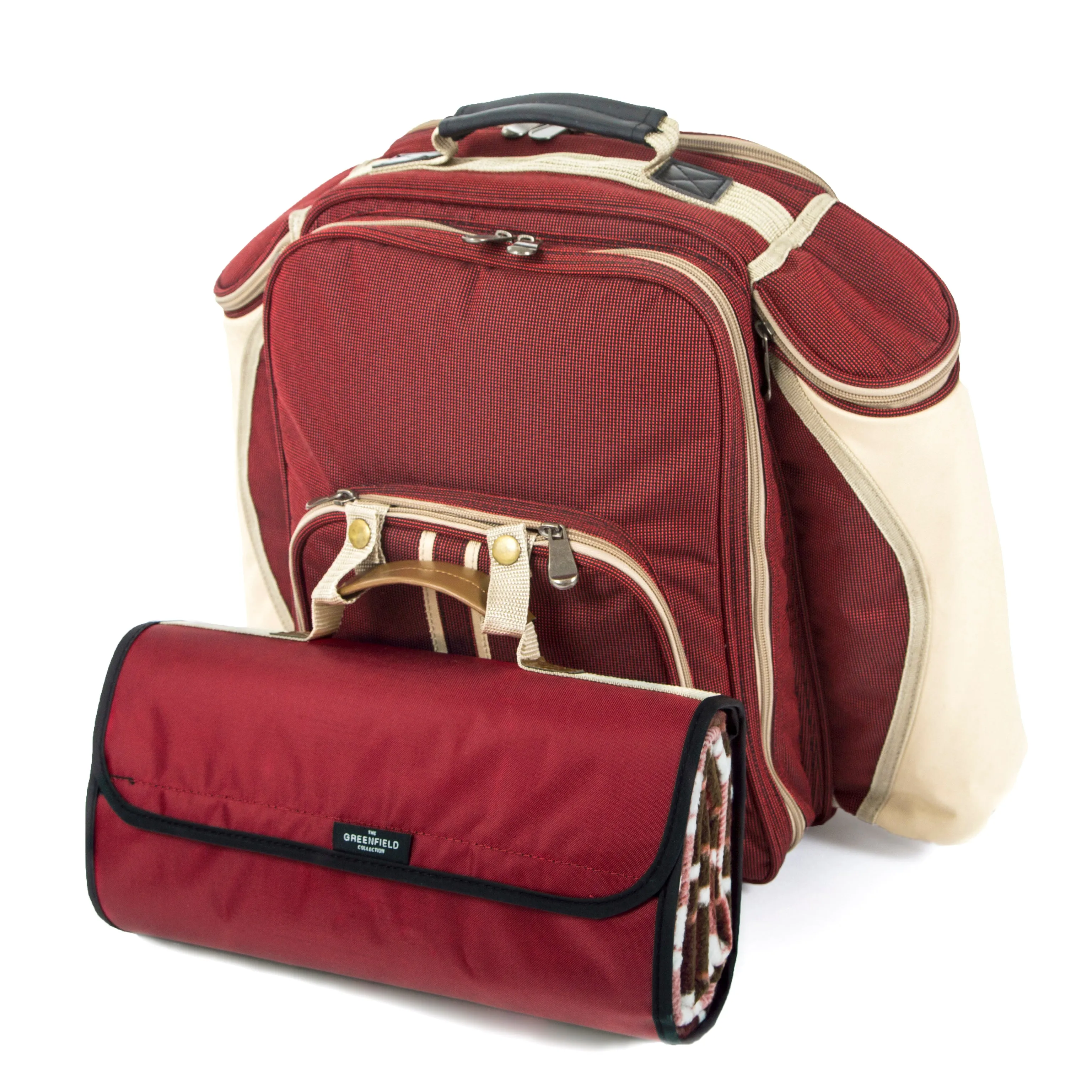 Super Deluxe Picnic Backpack Hamper for Four People with Matching Picnic Blanket