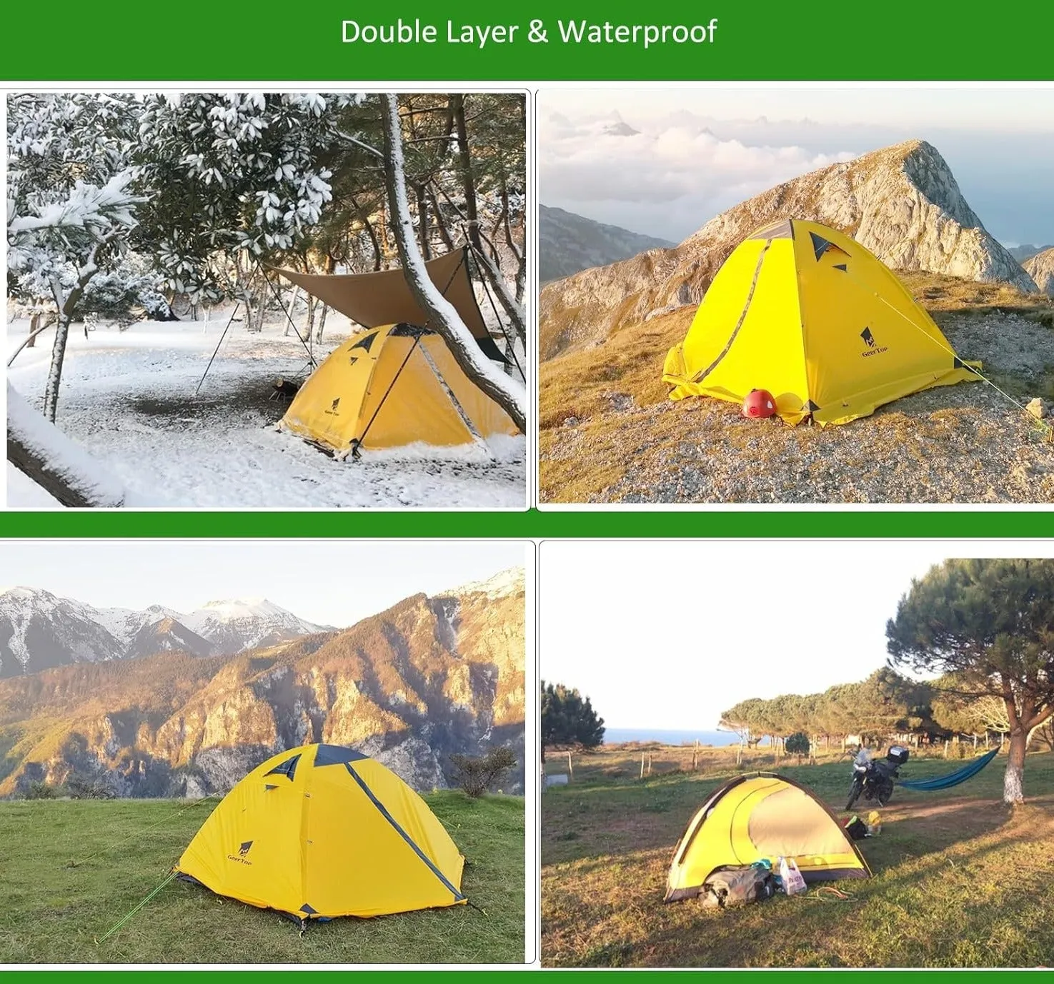 Tente de Camping 2 Personnes, Confortable et Compacte Dme Tente tanche Double Couche ultra Lgre Design Moderne Camping Randonne | Fitnessterapy