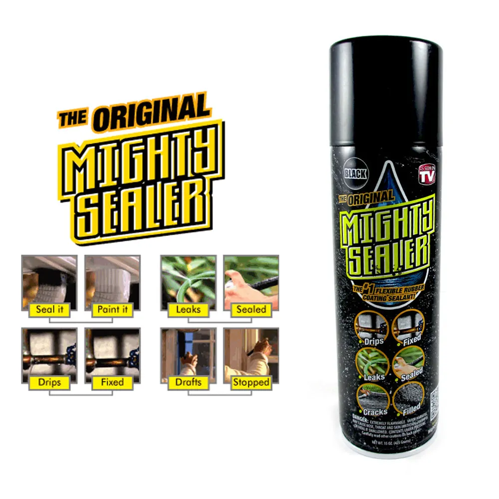 The Original Mighty Sealer Flexible Rubber Coating Sealant Black 15oz Spray Can