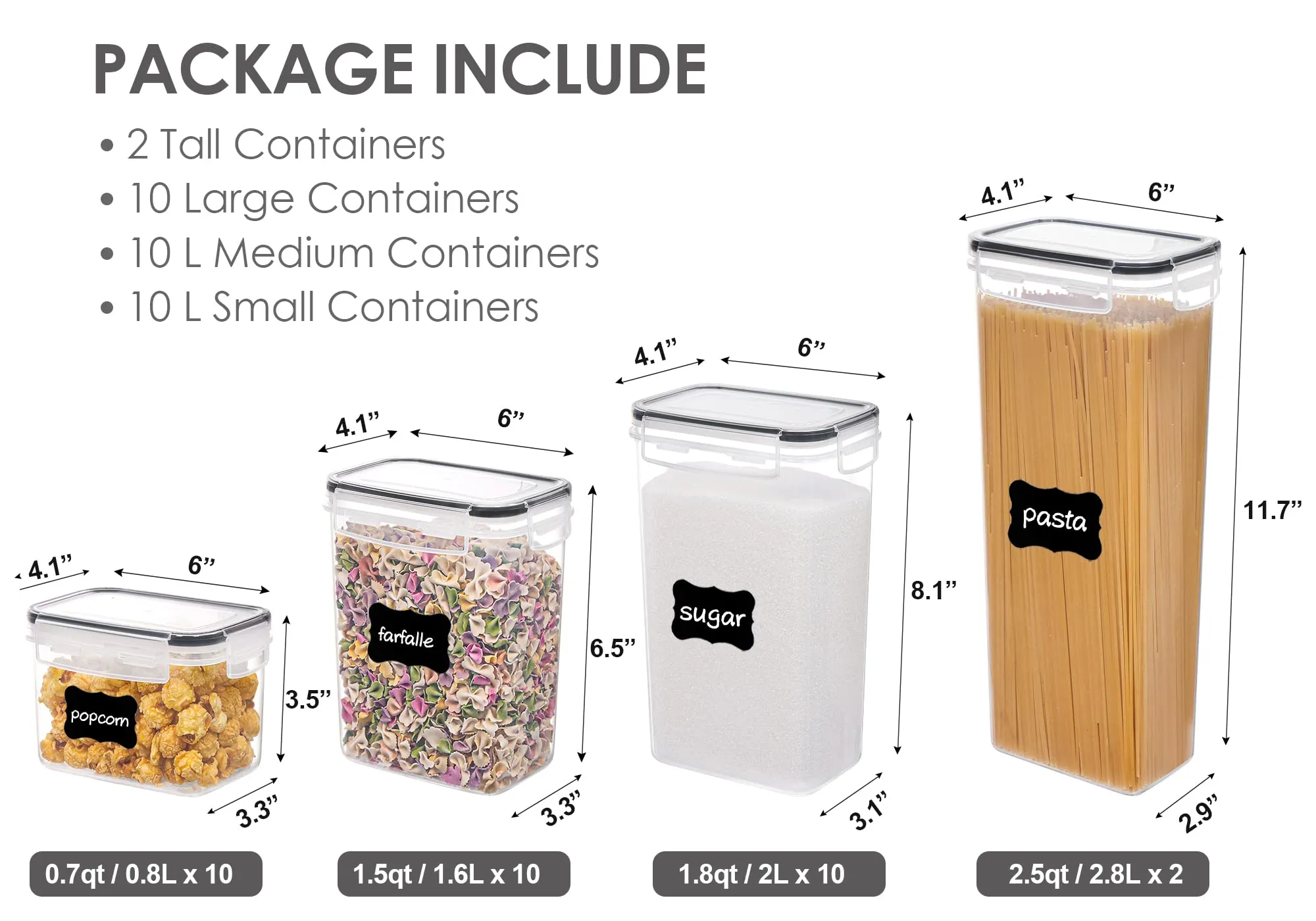 Vtopmart 32pcs Airtight Food Storage Containers Set, BPA Free Plastic Kitchen and Pantry Organization Canisters with Lids for Cereal, Dry Food, Flour and Sugar, Includes 32 Labels