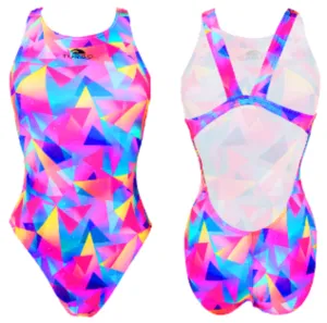 Women Swim Suit - Wide Straps - Geo Galaxy (Pink)